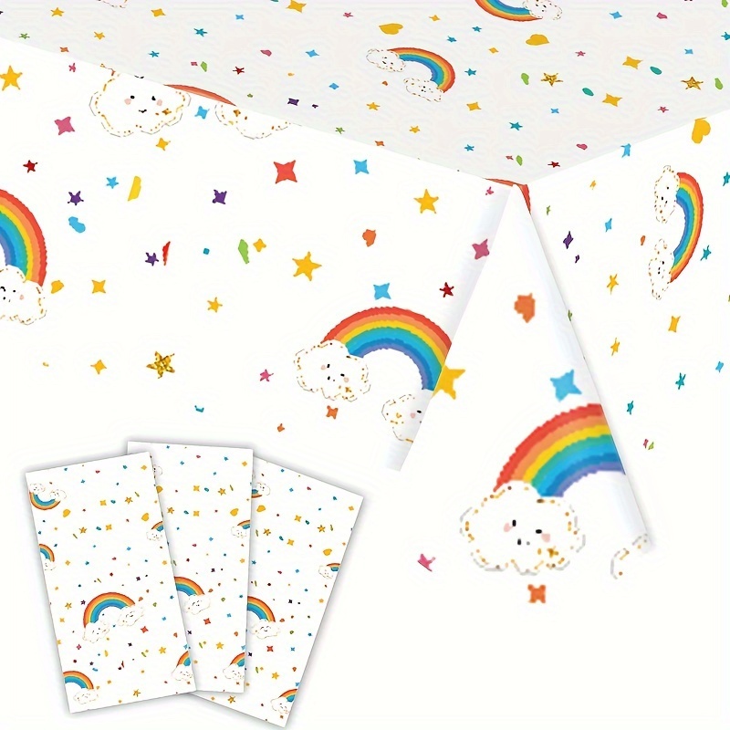 

1pc, Rainbow-themed Birthday Tablecloth, Disposable Tableware For Birthday Wedding Party Decoration, Birthday Decor, Birthday Supplies, Table Decor