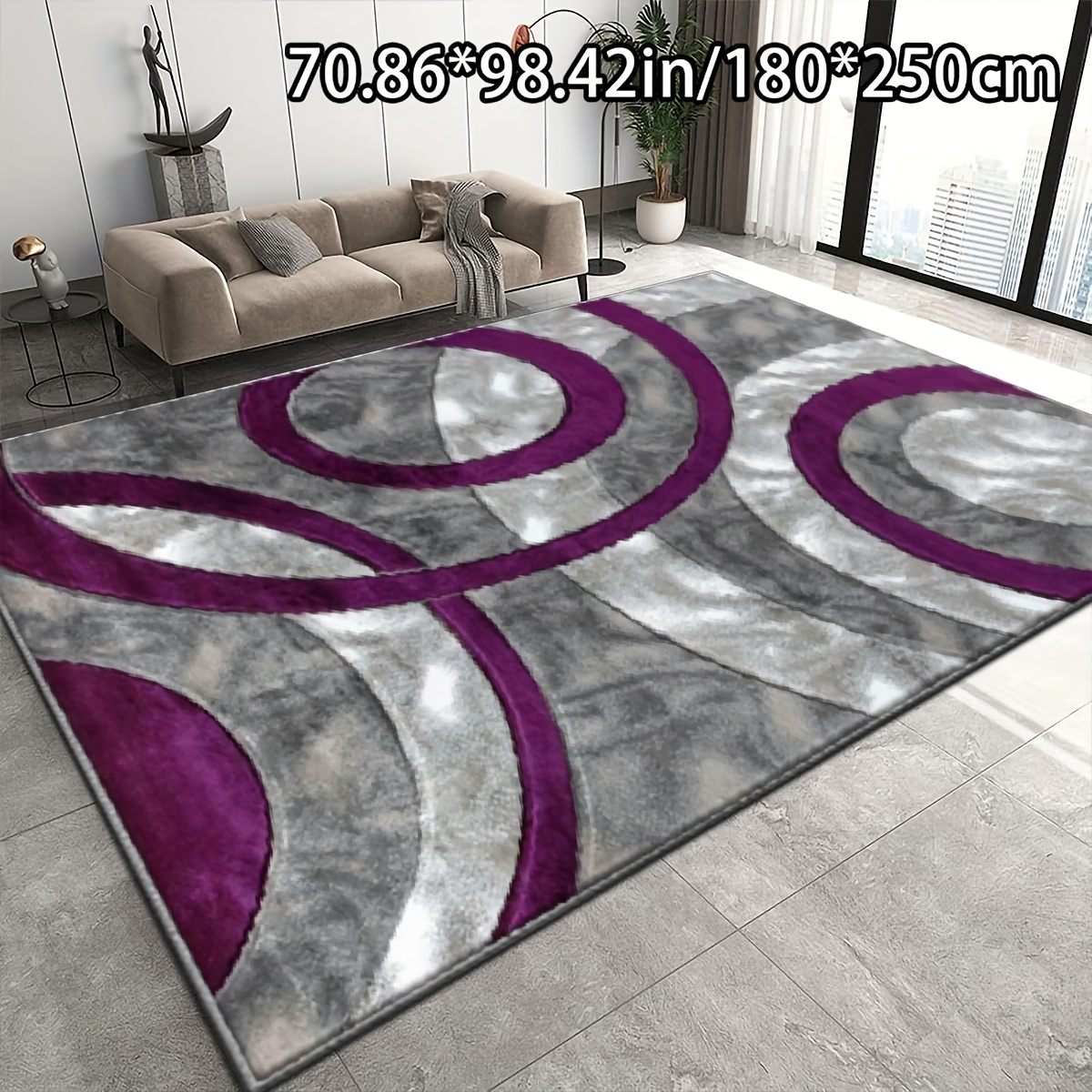 TEMU Soft Plush Pile With Dotted Plastic Backing, Geometric Interlocking Ring Pattern. Home Decor Carpet Suitable For Back-to-school, Versatile