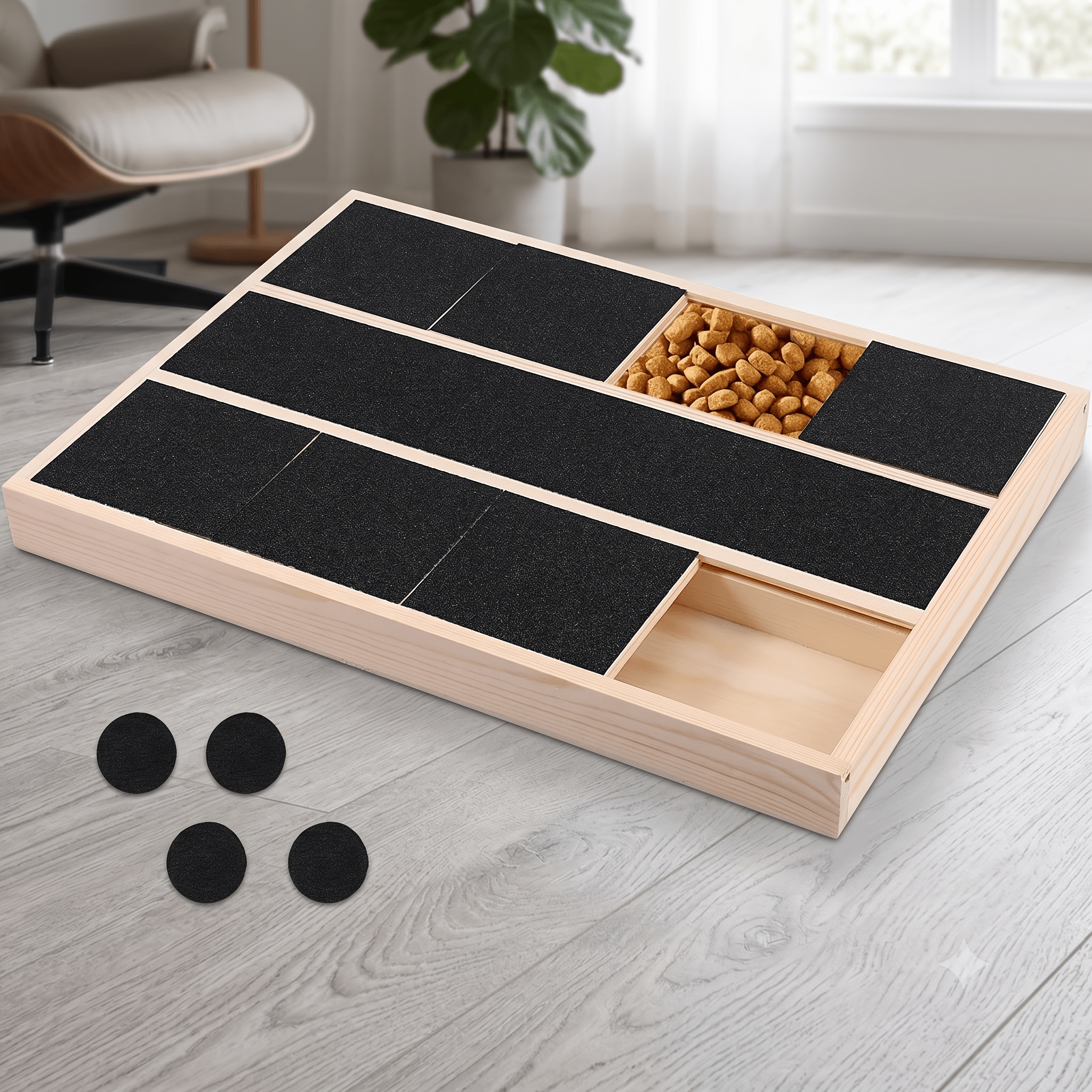 TEMU 2-in-1 Wooden Dog/cat Puzzle Toy & Nail Filing Board, Interactive Treat Dispenser And Scratching Pad, Suitable For Small/medium Pets As A Slow