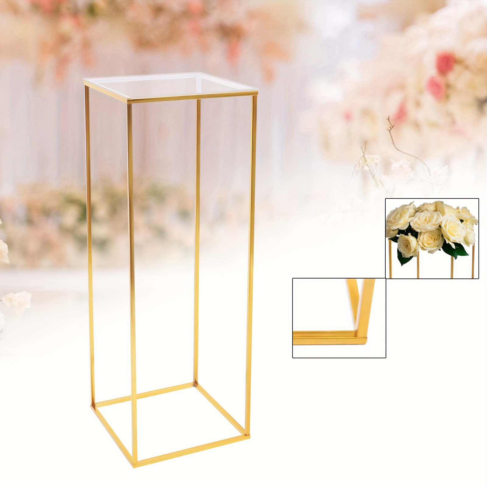 

Flower Stand With Acrylic Plate Metal Plant Stand Flower Stand Wedding Decoration Golden (28 X 28 X 80 Cm)