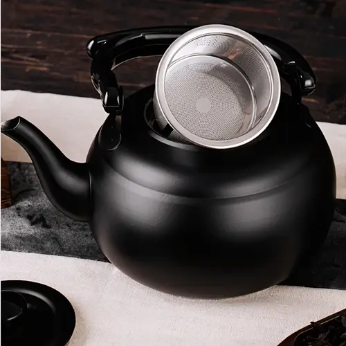 1pc 양조 차 주전자, 두꺼운 스테인레스 스틸 호텔 주전자, 레스토랑 호텔 가정용 주전자, 거실 블랙 클래식 작은 차 아트 포트, 유도 버너 주전자