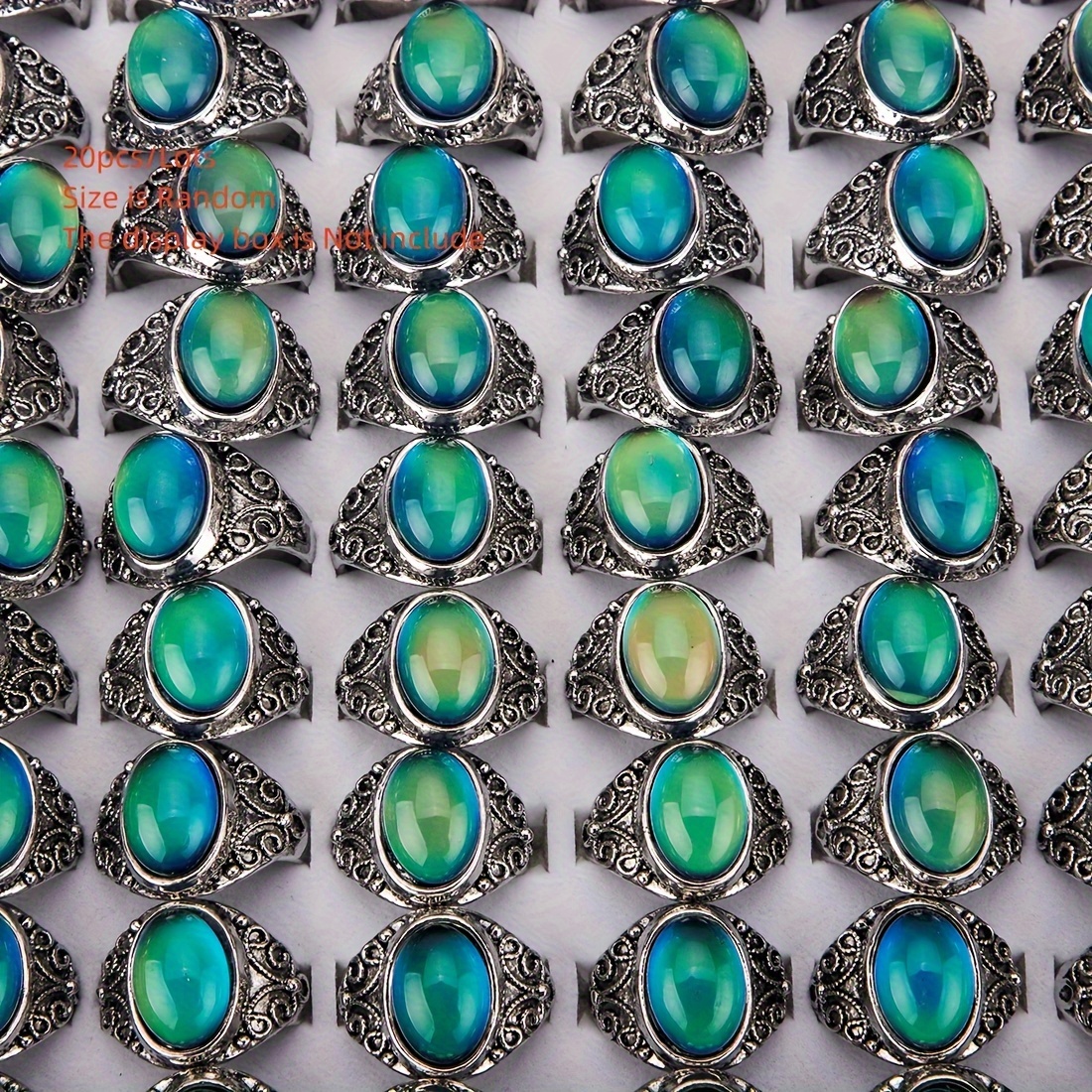 

Us Wholesale Lots 20pcs Moon Stone Color Changing Mood Ring, Fashion Jewelry Men's Women's Gift Not Include Box Size Is Random