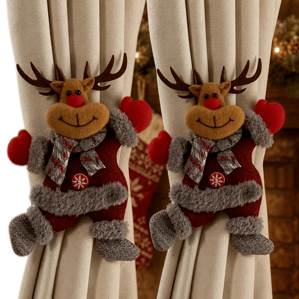 TEMU 2-pack Christmas Curtain Tiebacks And Hooks, Creative Santa/snowman/character Design, 2026 New Year Window Ornaments, Christmas Decor