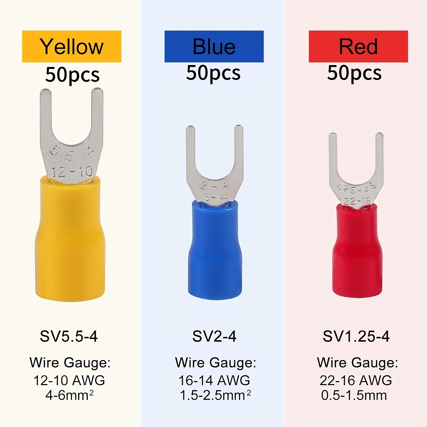TEMU Nodemcu Lua 150pcs Fork Spade Wire Terminals, U-type Terminal Connectors, Insulated 16-14awg Electrical Crimp Connectors (red/blue/yellow), Fork