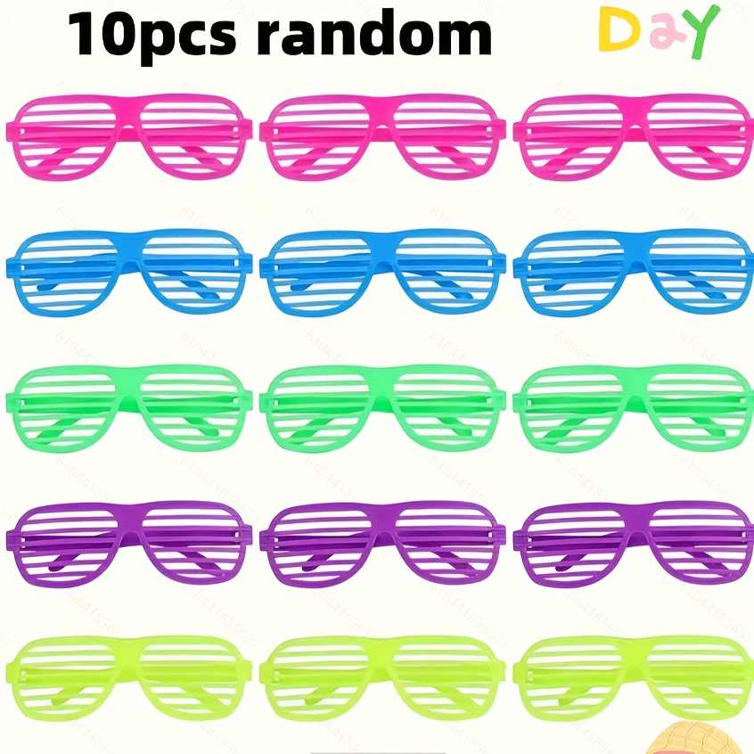 

10pcs Colorful Louvered Novelty Party Glasses - Ideal For 80s/90s Themed Celebrations, Weddings, Valentine's Day, 's Day & Carnivals - Plastic, Pack For Festive Photo Ops, Party Decorations