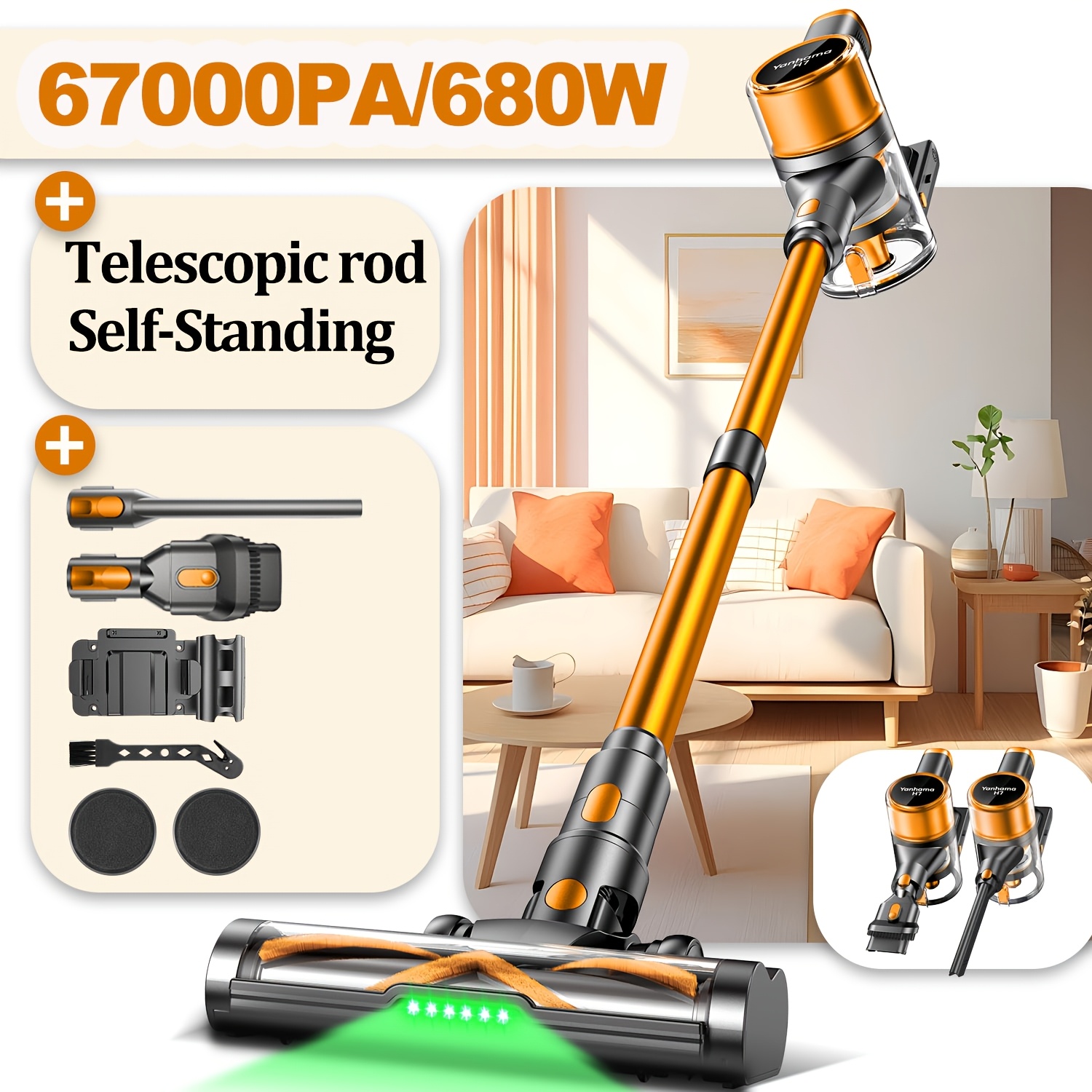 Image of 67kpa/680w Vacuum Cleaner With , 6-in-1 Lightweight Handheld Vacuum, Powerful Suction For Pet Hair, Hardwood Floors, Carpets, And Car Interior Cleaning