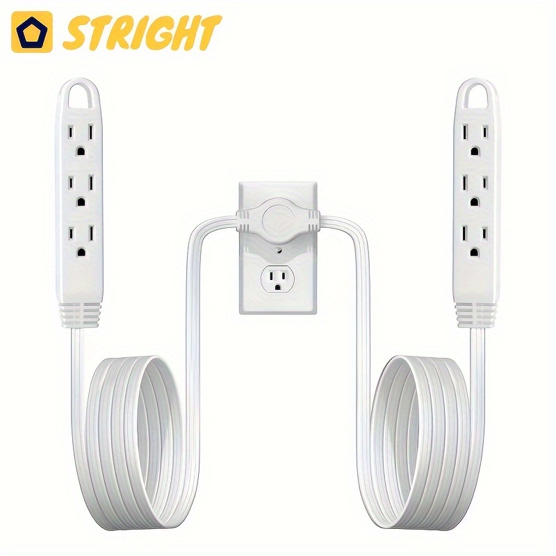 

Extension Cord Power Strip - 12 Foot Cord - 6 Feet On Each Side - Flat Head (wall Hugger) Outlet Plug - 6 Polarized Outlets 13a 125v 1625w Etl Approval