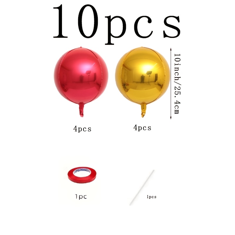 TEMU 10pcs Golden And Red 4d Balloon Set, Includes 4pcs Of 10-inch Golden 4d Balloons, 4pcs Of 10-inch Red 4d Balloons, Straws, And Ribbons. Suitable
