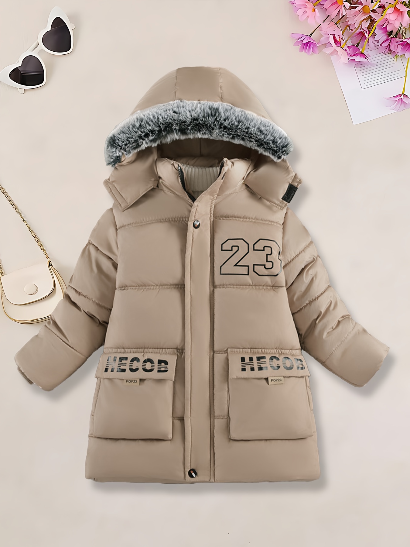 Boys' Heavy-Duty Winter Jacket - Navy Blue Hooded Coat with, Machine Washable Cold Weather Outerwear for & Kids - Warm Outer Jacket for Skiing, School, Playdates