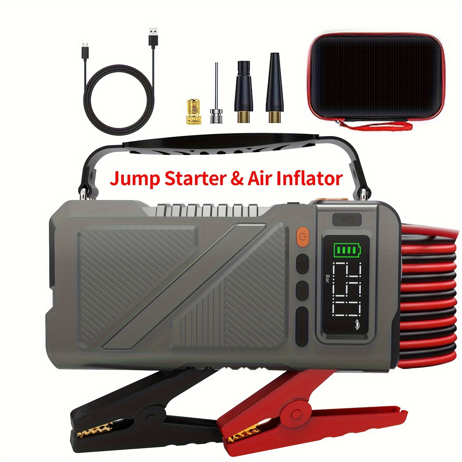 

5000a -duty Air - Portable 12v Battery 150psi Tire , All Gas/12l Diesel , Led And Usb Charging - And For