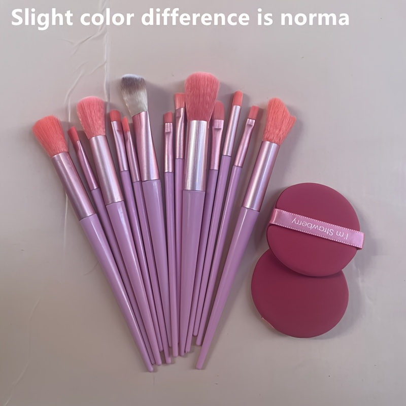 TEMU 1 Set Premium All-purpose Makeup Brush Set, Including 13pcs Pink Makeup Brushes And 2pcs Round Beauty Sponges, Gentle Brushes, Makeup Sponges, ,
