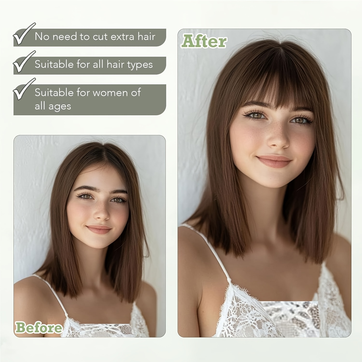 real human hair clip-in fringe bangs with temples -   human hair straight hairpiece for women, elegant style for wedding, party, daily use & halloween/christmas hair, cute hair accessories, party hairpiece, natural look hairpiece details 1