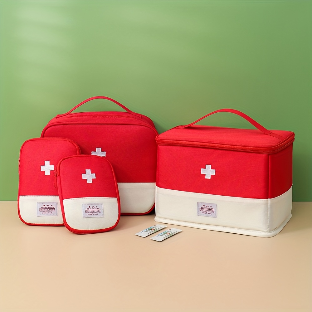 TEMU First Aid Kit 4pcs Set, Household Medical Kit, Aid Kit, Storage Bag, Home First Aid Storage Box, School Medical Tool Kit, Portable Student Carry