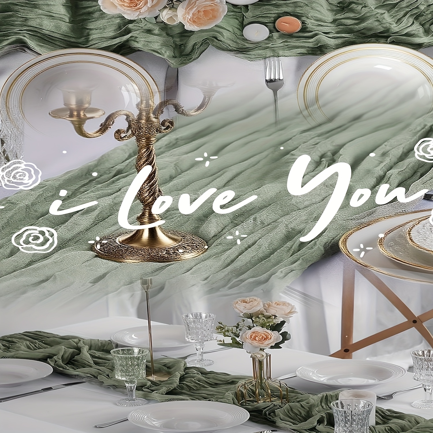 Image of 1/4/8pcs Sage Green/beige Cheesecloth Table Runner, 1/4/8pcs Runner Gauze Boho Wedding Decor Romantic Table Runner For Wedding Birthday Party