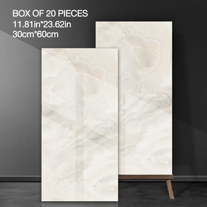 Image of 12pcs/20pcs Marble Peel And Stick Foam Wall Stickers For Bathroom, Kitchen, And Living Room Décor - Easy To Apply, Waterproof Self-adhesive Imitation Ceramic Tiles