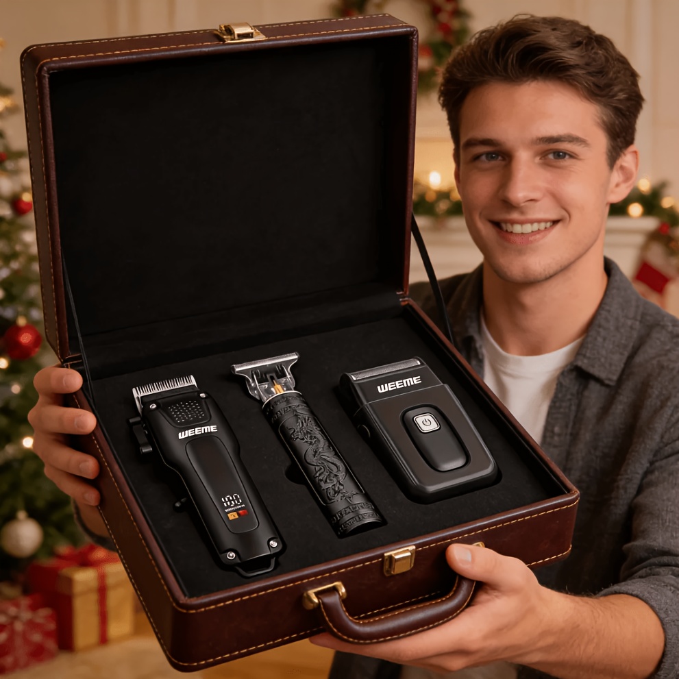 Image of Wemme Men's Electric Hair Clipper, Shaver Three-piece Set, Black, Suitable For Shaving, Haircutting, And Body Hair Trimming. For Holidays, Birthdays, And Men's Gifts