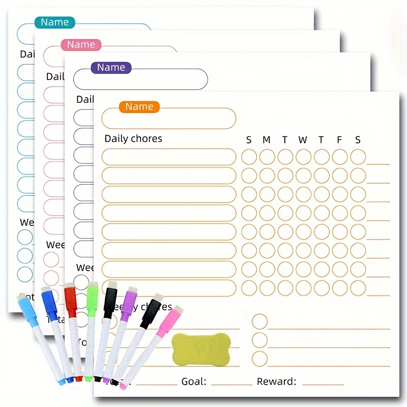 

Behavior Magnetic Chore Chart Set Multiple People Charts Daily To-do Checklist For Refrigerator 8 Markers/dry Erase Chores Chart, 4pcs