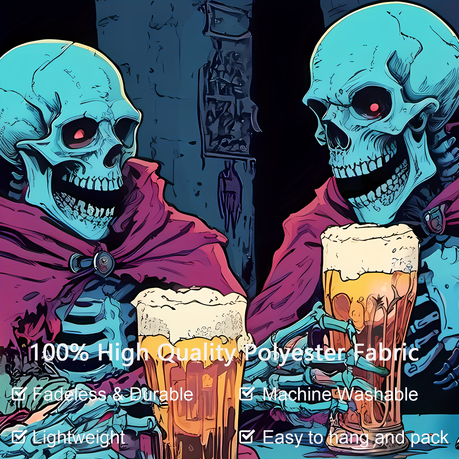 Tenture murale fluorescente tête de mort pour décor uv_voghion.com