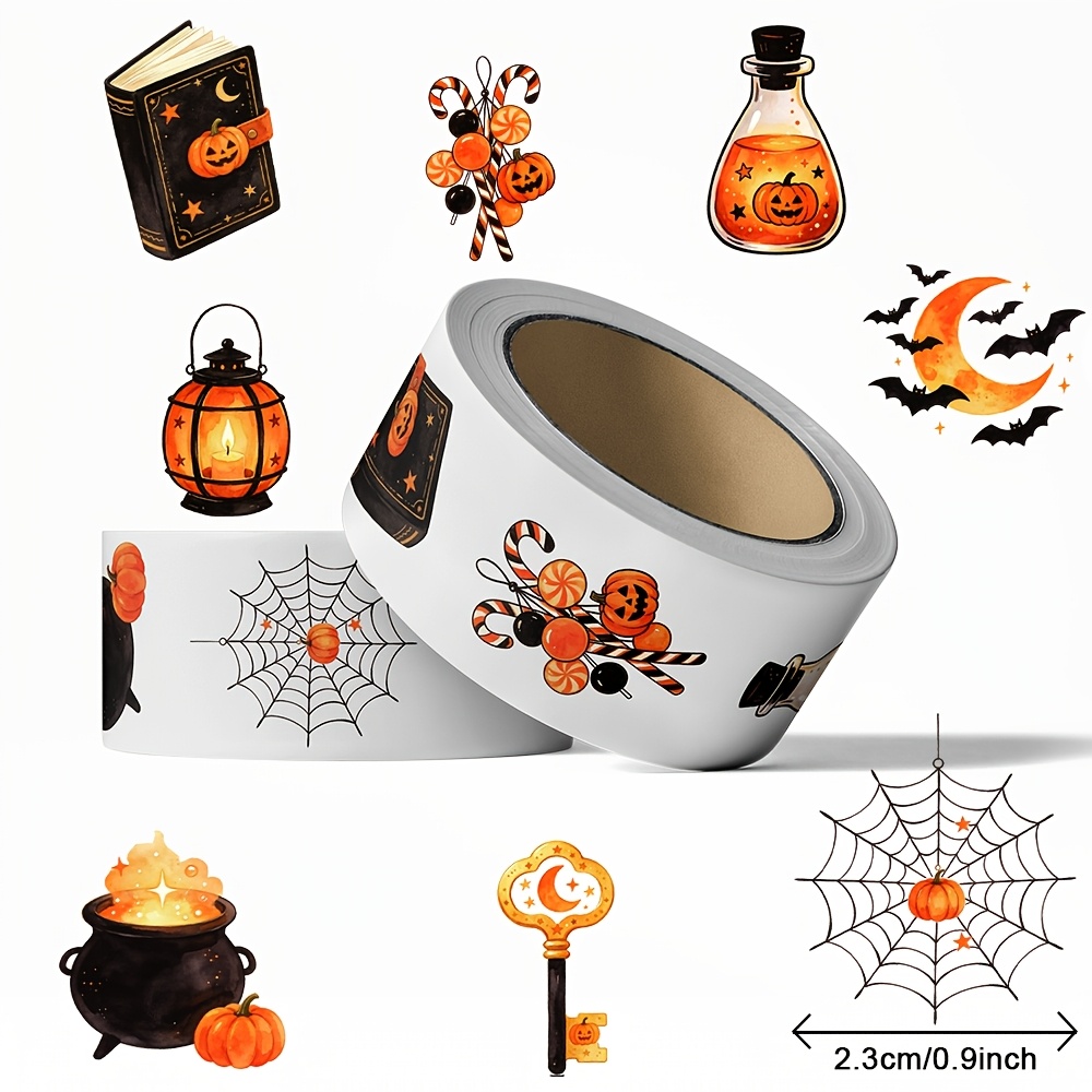 TEMU 500 pegatinas/rollo, empaque en rollo, pegatinas con temática de Halloween, aptas para decoración, scrapbooking, diarios, álbumes de recortes,
