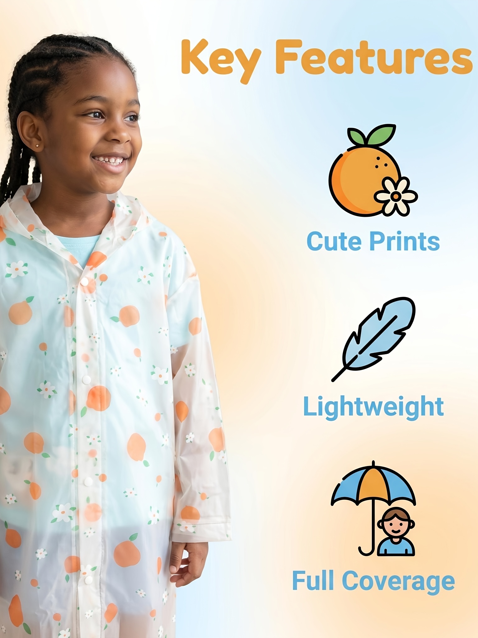 Children's Reusable Printed Raincoat, Thick and Portable