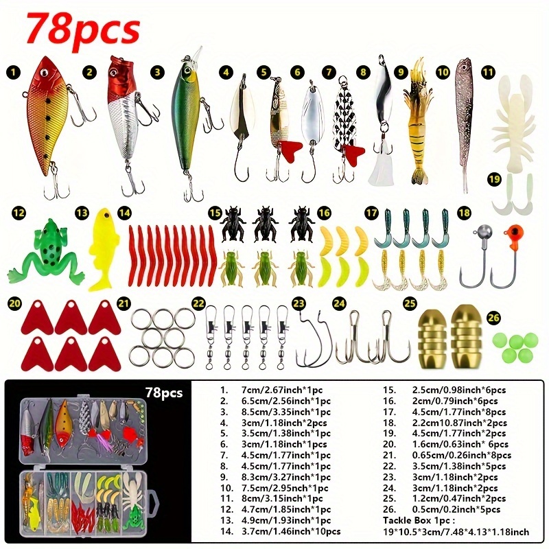 Fishing Lures Kit for Freshwater Bait Tackle Kit for Bass Trout Salmon  Fishing Accessories Tackle Box Including Spoon Lures Soft Plastic Worms  Crankbait Jigs Fishing Hooks 