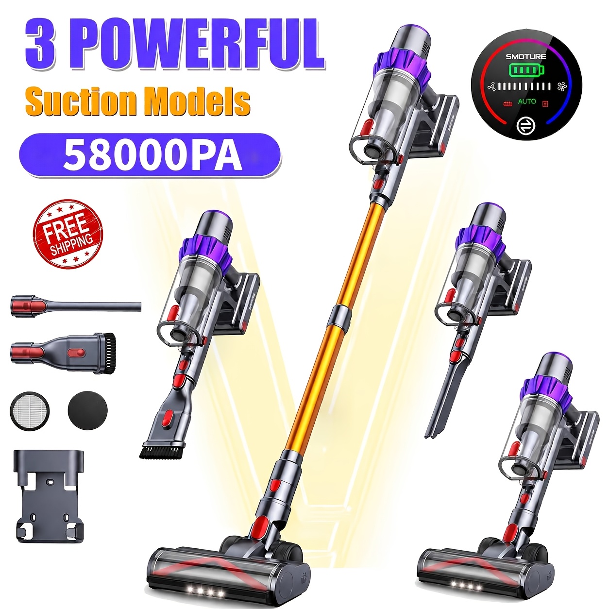 Image of Buture Vc80 Cordless Vacuum Cleaner, 58000pa/55min Vacuum Cleaner, Cordless Vacuum Cleaner With Led Display/anti- Brush, Stick Vacuum Cleaner For Hard Floors, Carpets, And Pet Hair