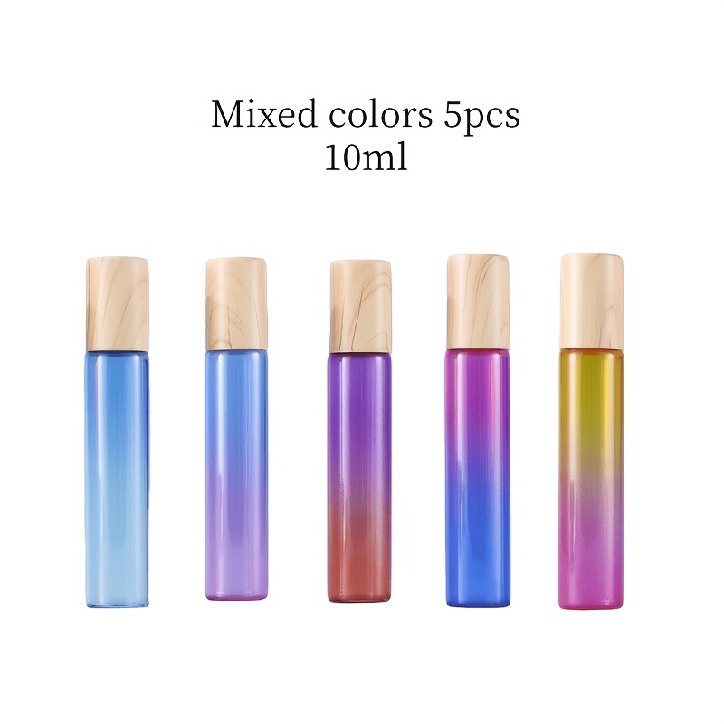 TEMU 5/10pcs Mixed Colors 5ml/0.17oz, 10ml/0.34oz Capacity Gradient Color Refillable Glass Roll-on Bottles - Perfumes, Alcohol, Essential Oils - An