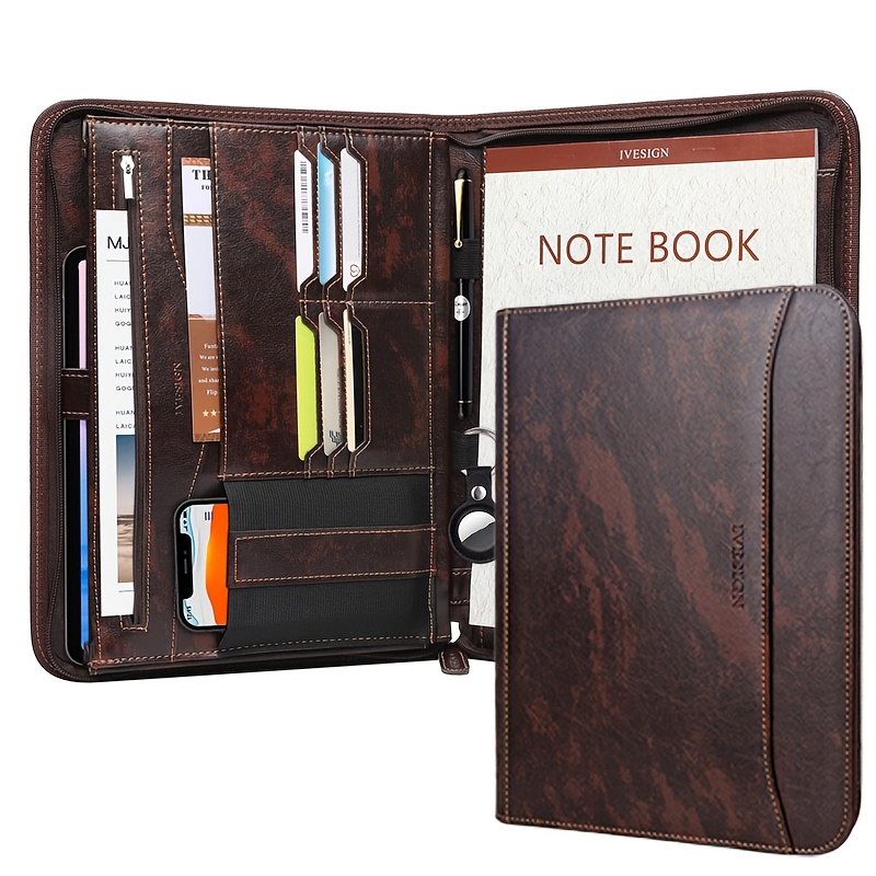 Image of 1pc Ivesign Zippered Padfolio For Portfolio Folder Vegan Pu Business Organizer Planner, 12.9 Inch Tablet Sleeve And7 Inch Phone With Writing