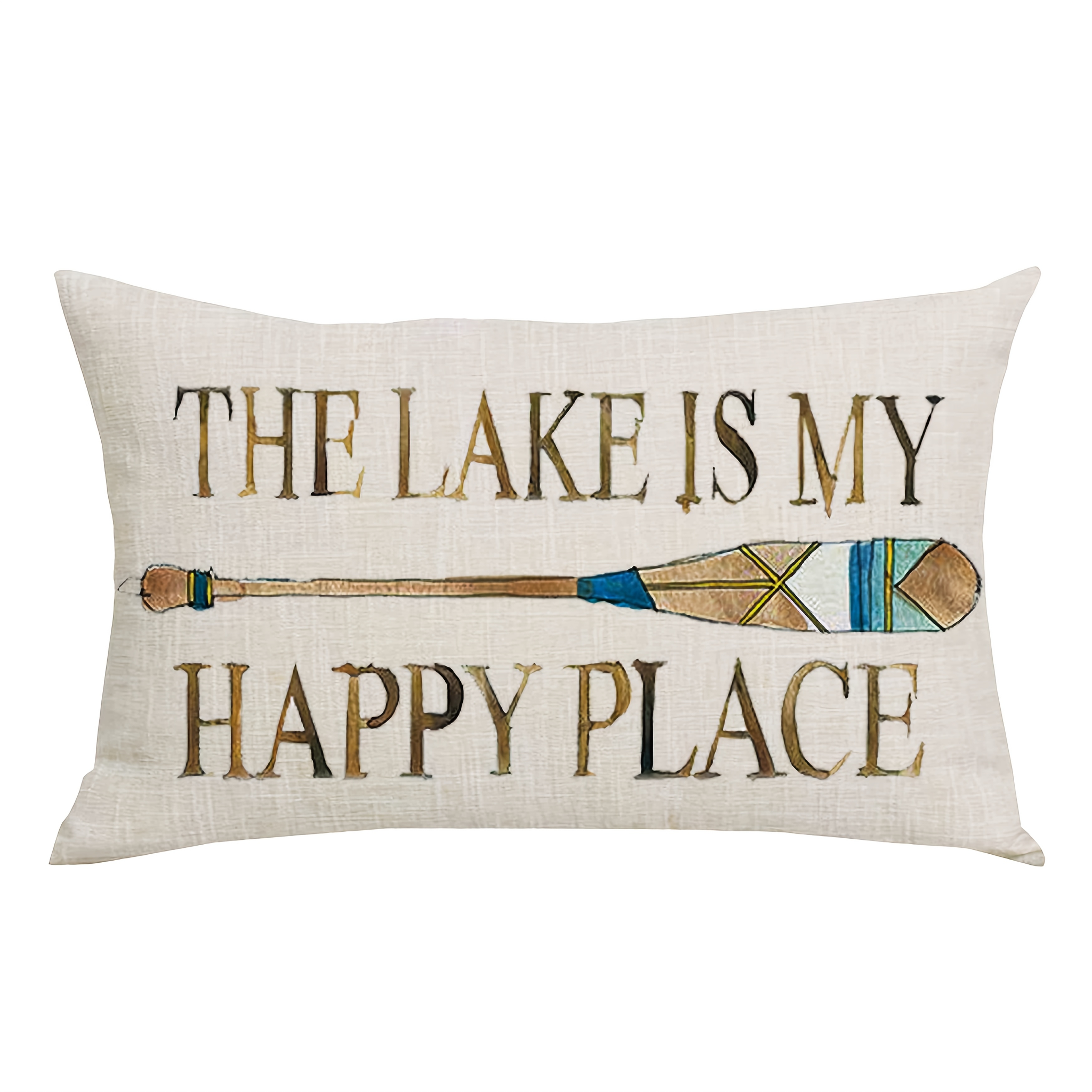 TEMU 1pc Saying The Lake Is Paddle Sofa Chair Bed Decor Lumbar Pillowcase Decorative Throw Pillow Cover Case Rectangular (single Side, No Pillow