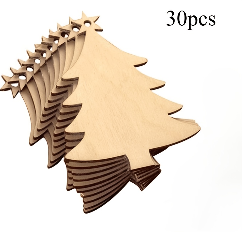 TEMU 30pcs Set Of Wooden Christmas Tree-shaped Decorations, Christmas-themed Wooden Ornaments, Holiday Hanging Decorations, Diy Blank Pieces Suitable