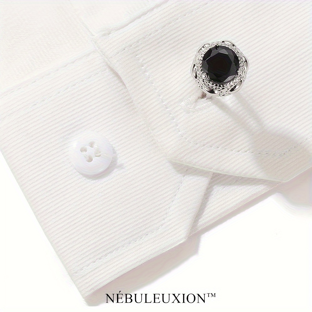 Premium Light Luxury Cufflinks Set with Black Zirconia, 2pcs