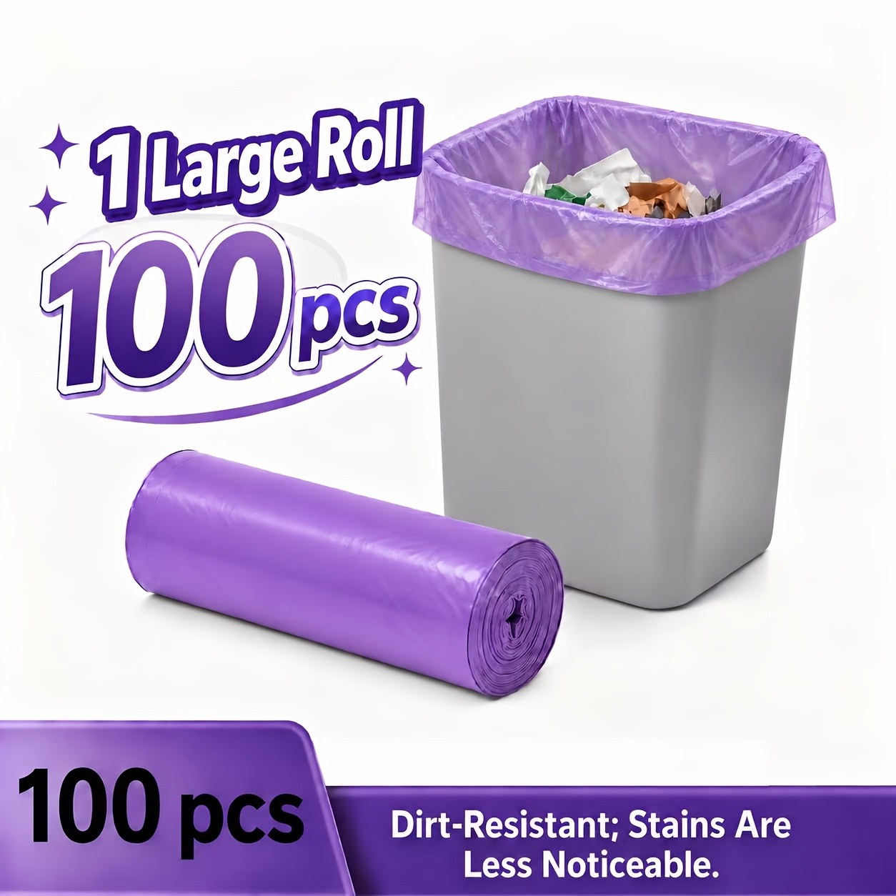 TEMU 100 Purple Garbage Bags, Suitable For Home, Kitchen, Office And Outdoor Cleaning! Storage, Leak-proof And Mess-free, Garbage Bags Are Suitable