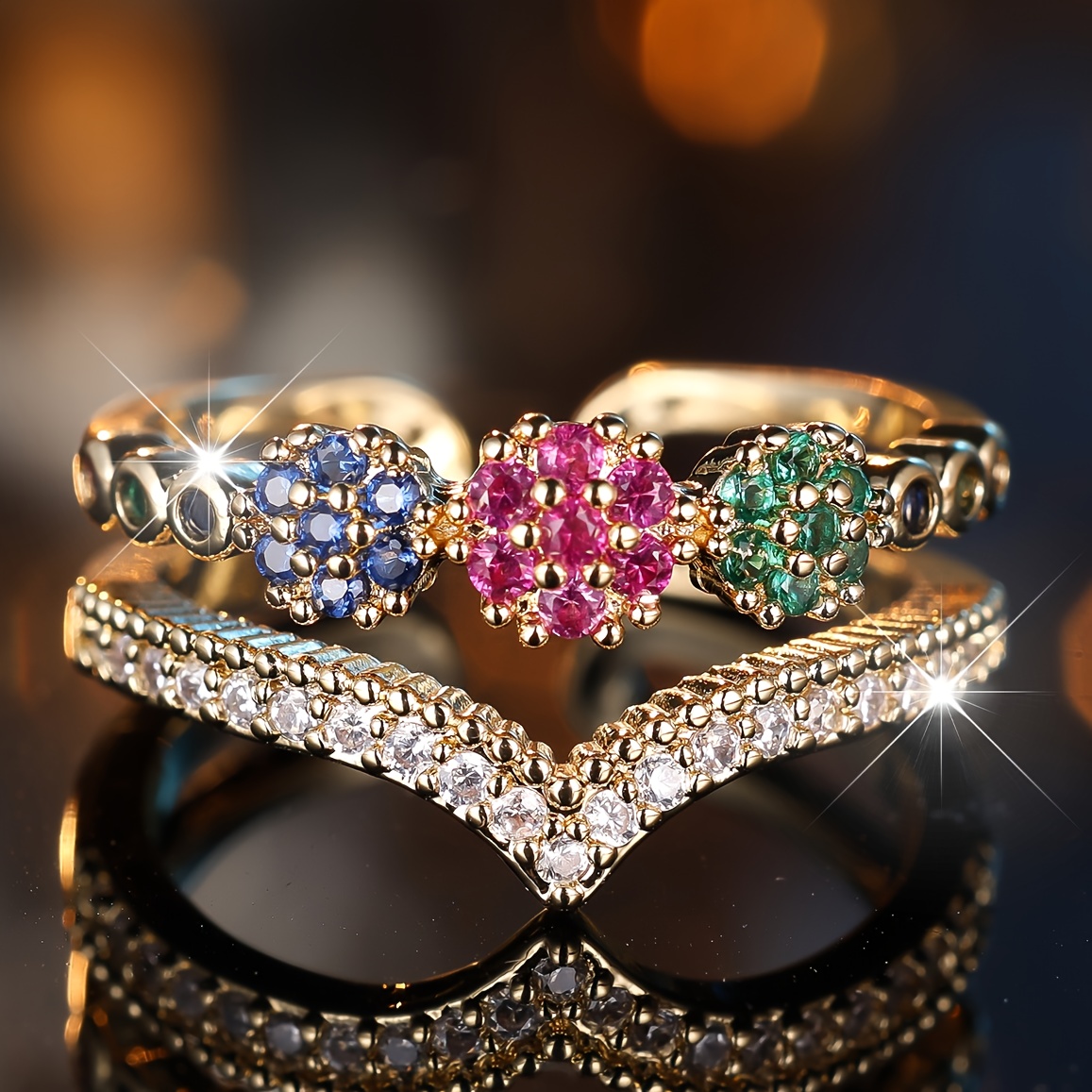 Image of English 1pc Multicolor Synthetic Zirconia Ring Women's Individual Versatile Jewelry Suitable For Wedding And Daily Wear
