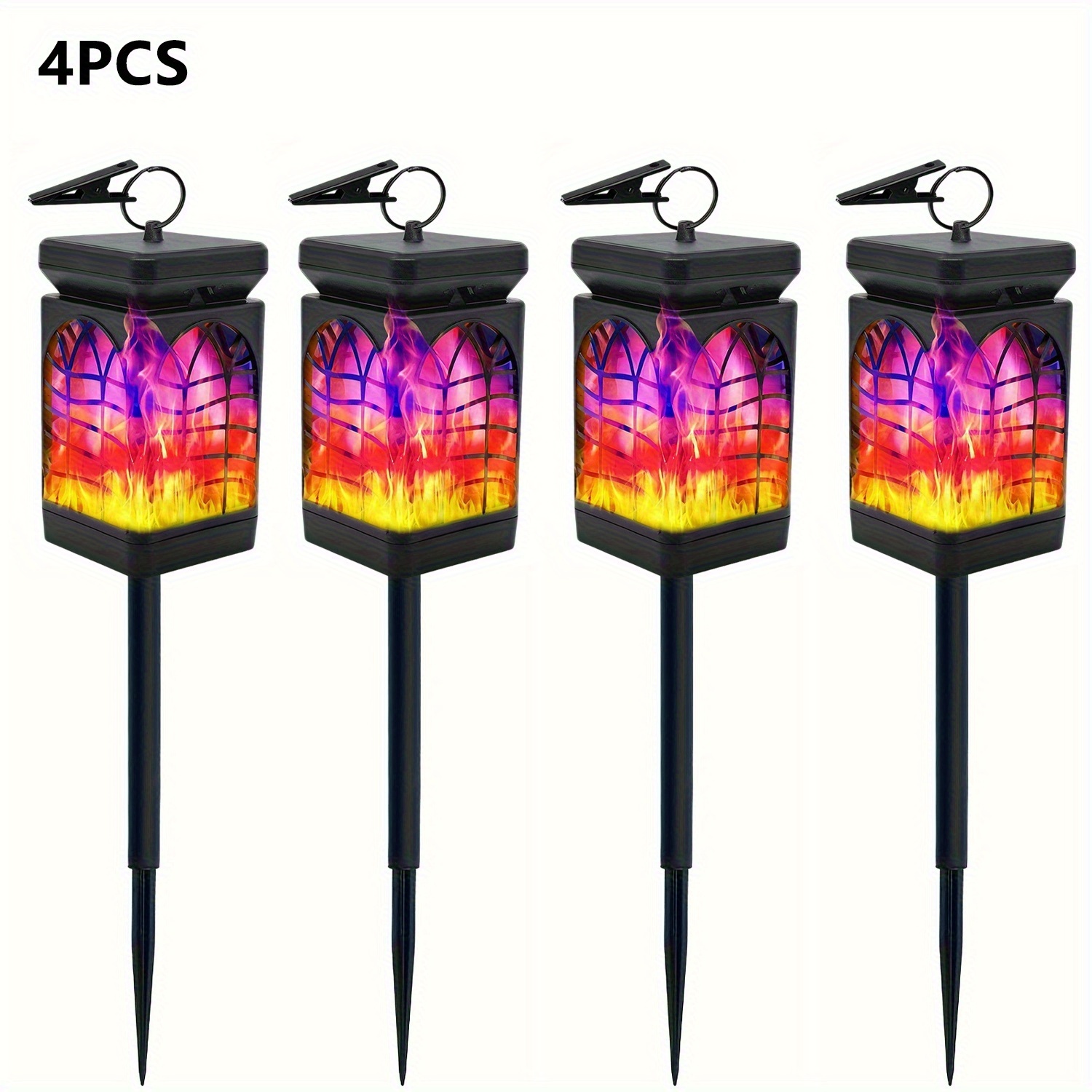 Image of Solar Grid Flame Lights, Outdoor Solar Lamps With Flickering Flame For Halloween Decoration, Ip44 Mini Solar-powered Hanging Landscape Lights For Garden, Yard, And Porch