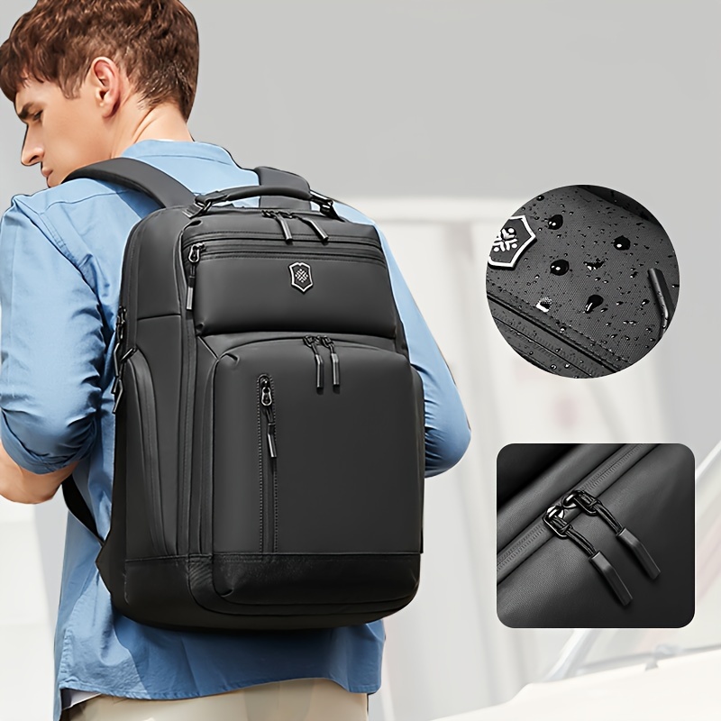 

Rztx Waterproof Oxford Laptop Backpack - Business & College Travel Bag, Sleek Black With Multiple Compartments, Ideal For Daily - Non-washable, Waterproof Backpack