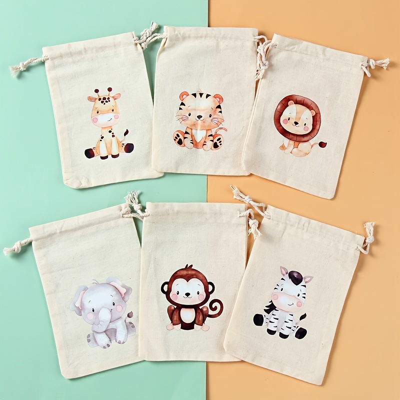 animal drawstring bags cotton vibrant wild one Temu Mauritius - Main Image