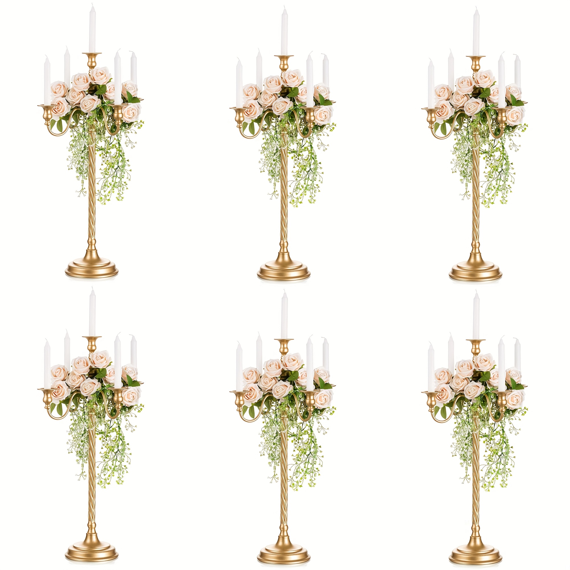 Tall Glass Candle Holders 4 Pcs Gold Candelabra Wedding Centerpieces,  45.3'' Tall, 5 Arm Gold Candle Holders With 20 White LED Candles, Pillar  Taper Candlestick With Acrylic Lampshades For Valentine Ceremony Dinner, image size:2000x2000