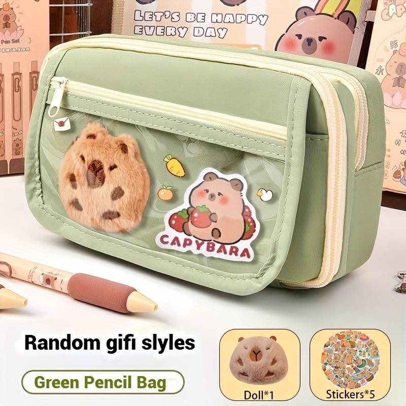 TEMU Étui à Crayons Capybara Pièces - Cosplay de Capybara - Fournitures Scolaires - Inclut des Autocollants Poupée Capybara - Étui à Crayons -