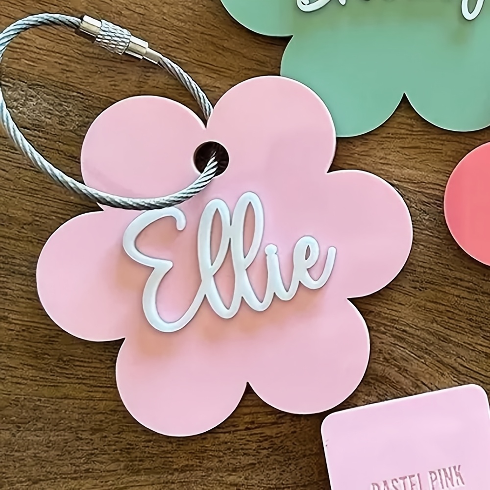TEMU 1pc Custom Acrylic Keychain With Steel Wire Loop - Floral Name Brand Letter Pendant, Luggage Tag Pendant, Perfect Back-to-school Gift