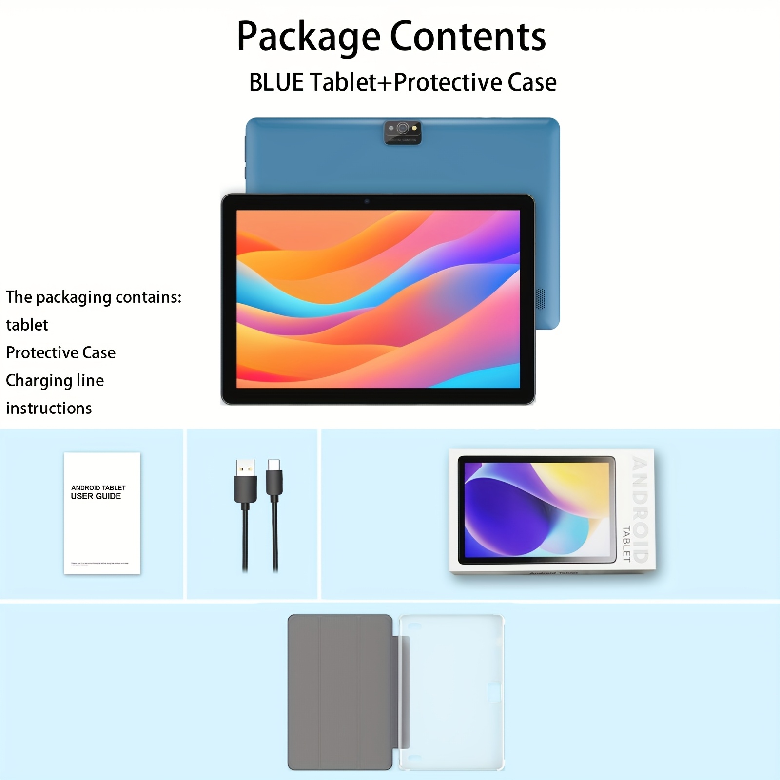TEMU Tablette Android 15, Tablette Android 10 pouces, Processeur -core, 12 Go (3+9) de RAM, 64 Go de ROM, Extension par carte To, Batterie 6000 mAh,