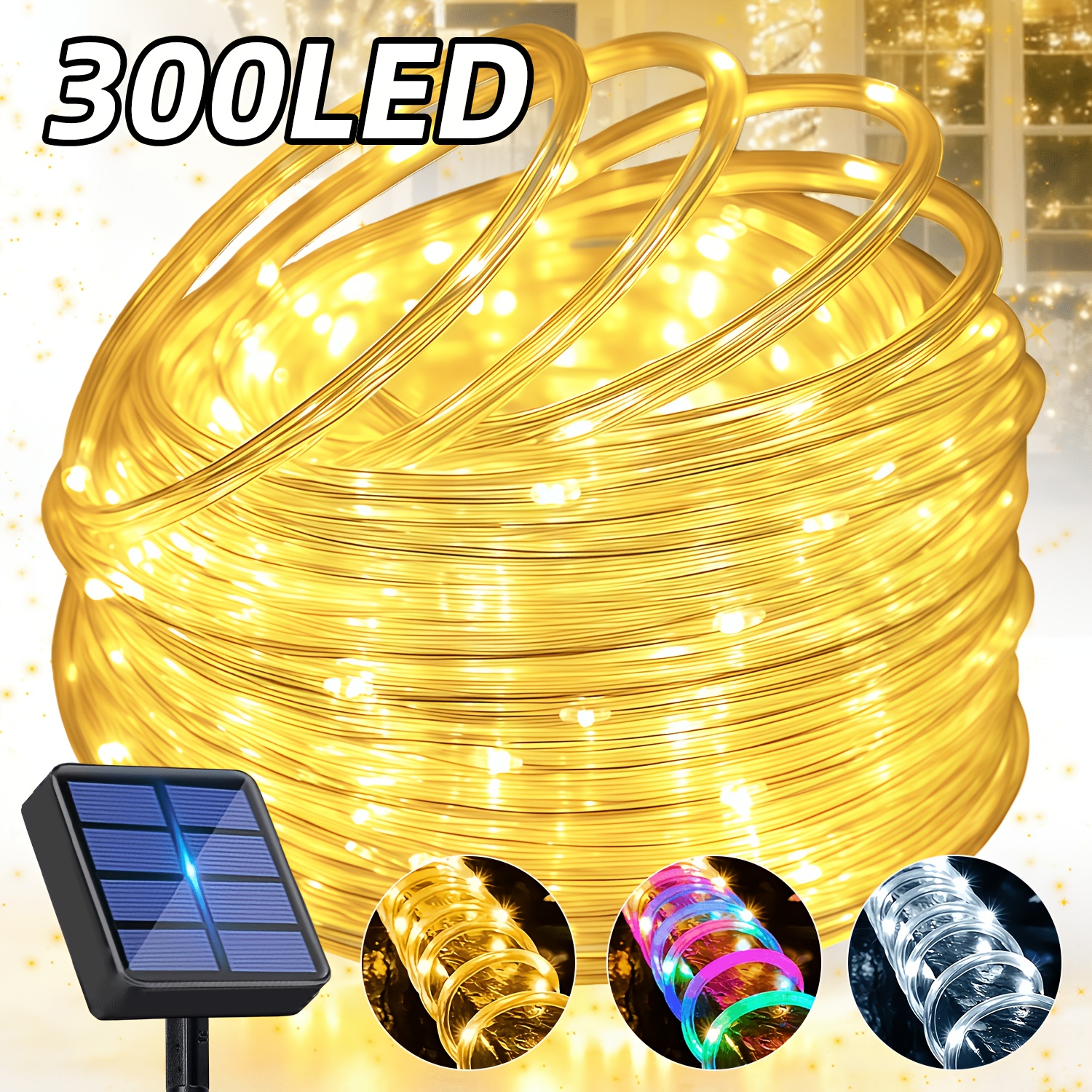 TEMU 100/300 Led Solar Outdoor String Lights Smart Tube Fairy Lights With & Dimmable Light Suitable For Garden, Patio, Christmas, Parties, Clear