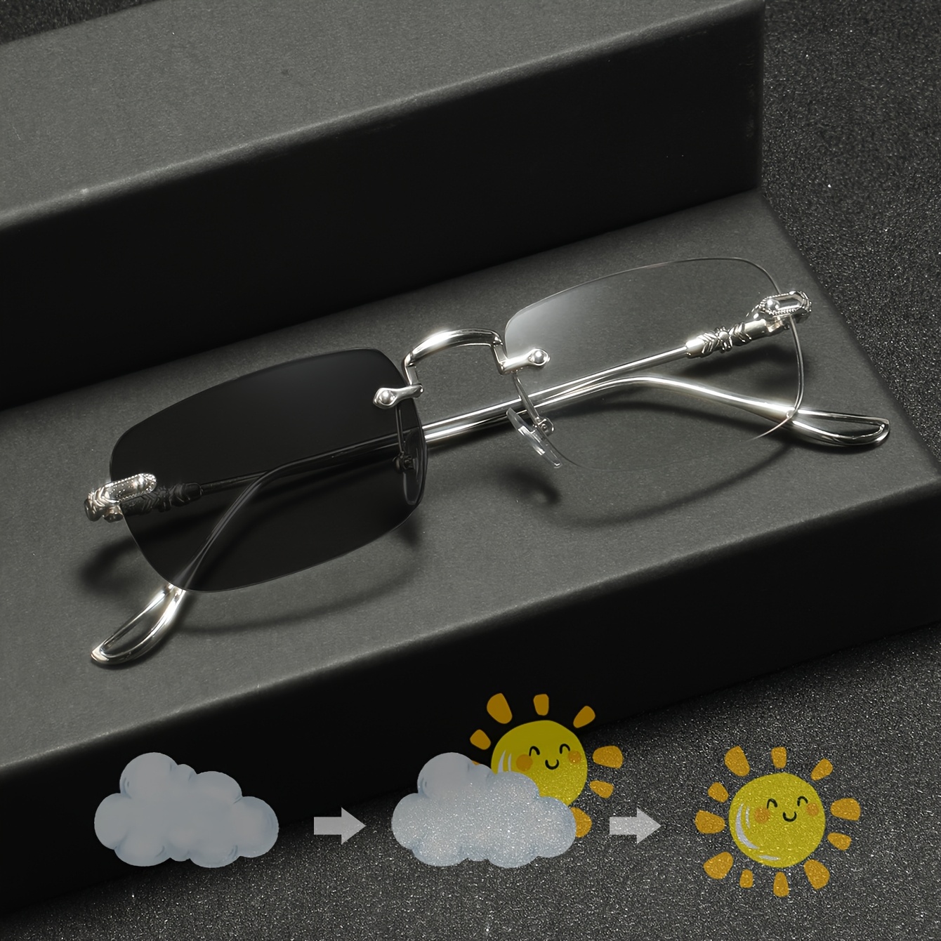 1 pair mens metal frameless retro square small lightweight 