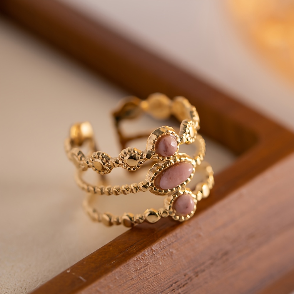 Image of 1pc New Arrival, Cute Additions With Luxury Feel, Suitable For A Lady's . Stainless Steel Patterned Hollow Wide Ring, Wear, Picnics, Vacations, And More