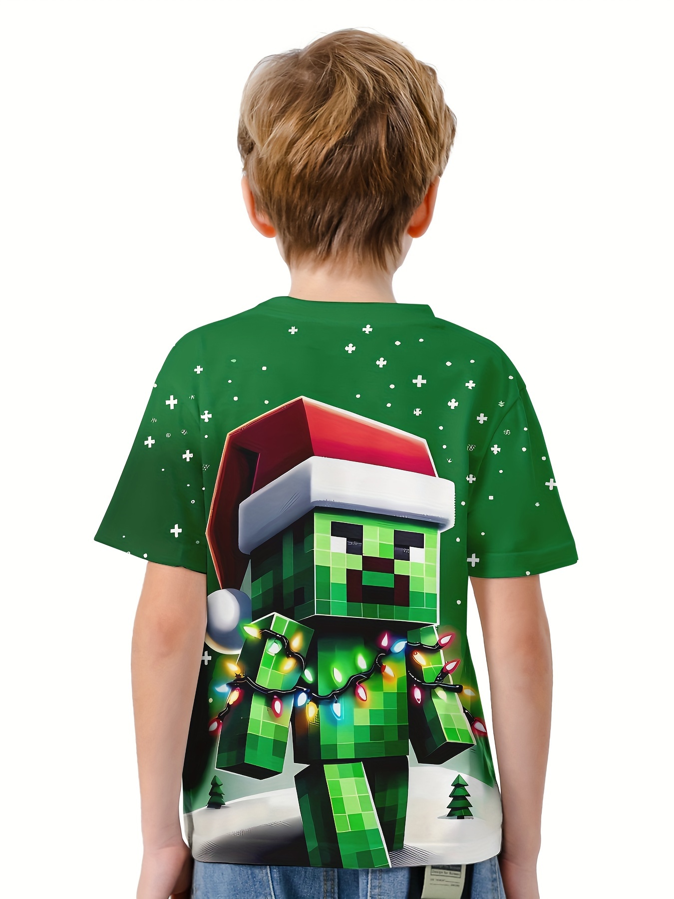 Christmas Pixel Zombie Print Boys T-shirt Short Sleeve Top