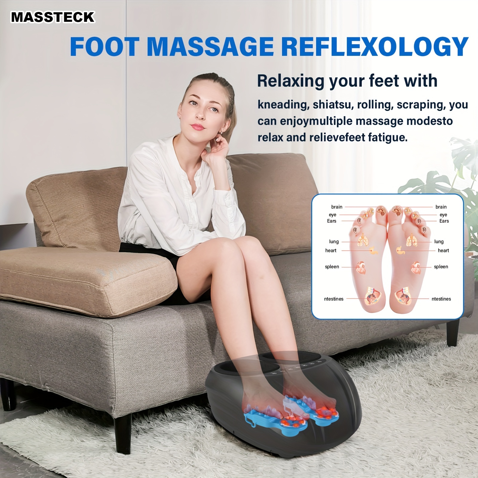 MASSTECK Shiatsu Foot Massager Machine with Heat, Foot Massager, Delivers for Tired Muscles And Plantar, Deep Kneading Foot, Foot Wellness, for Home Or Office Use, Fits Feet Up to Men Size 12, Massage Gift for Mom/Dad/Women/Men