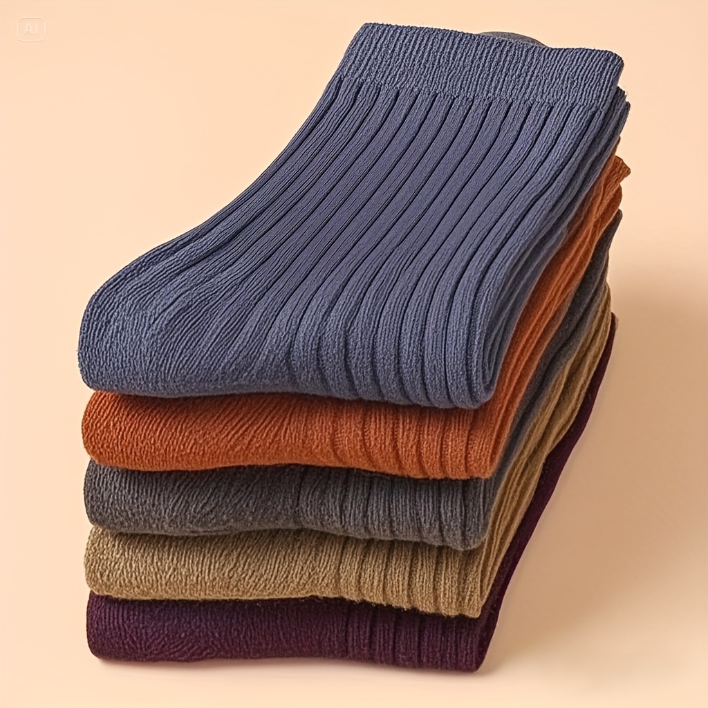 5 Pairs Of Mixed Color Men' Needle Autumn And Winter Styles, Business And Leisure Versatile Mid Tube Socks