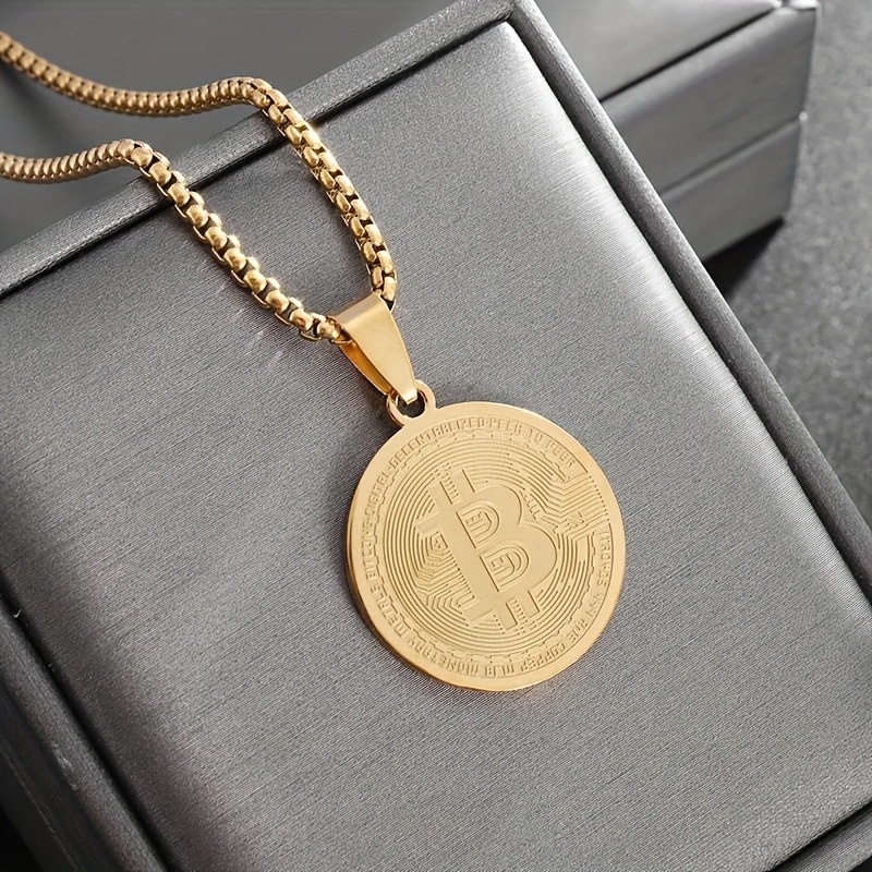 Minimalist Stainless Steel Bitcoin Coin Pendant Necklace