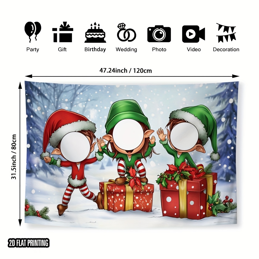 TEMU 2d Flat, 1pc 2d Flat Printing Christmas Elf Photography Background, Party Banner Fabric, Easy To Hang, Suitable For Home, Wedding Decoration,