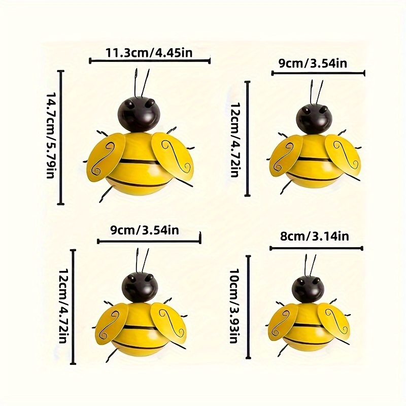 Image of 4pcs Metal Bee Wall Decor, Three-dimensional Sculpture Decoration, Outdoor Wall Decoration, Garden Decoration, Hotel Decoration, Fence Decoration, Metal Statue, Outdoor Decoration Ornament