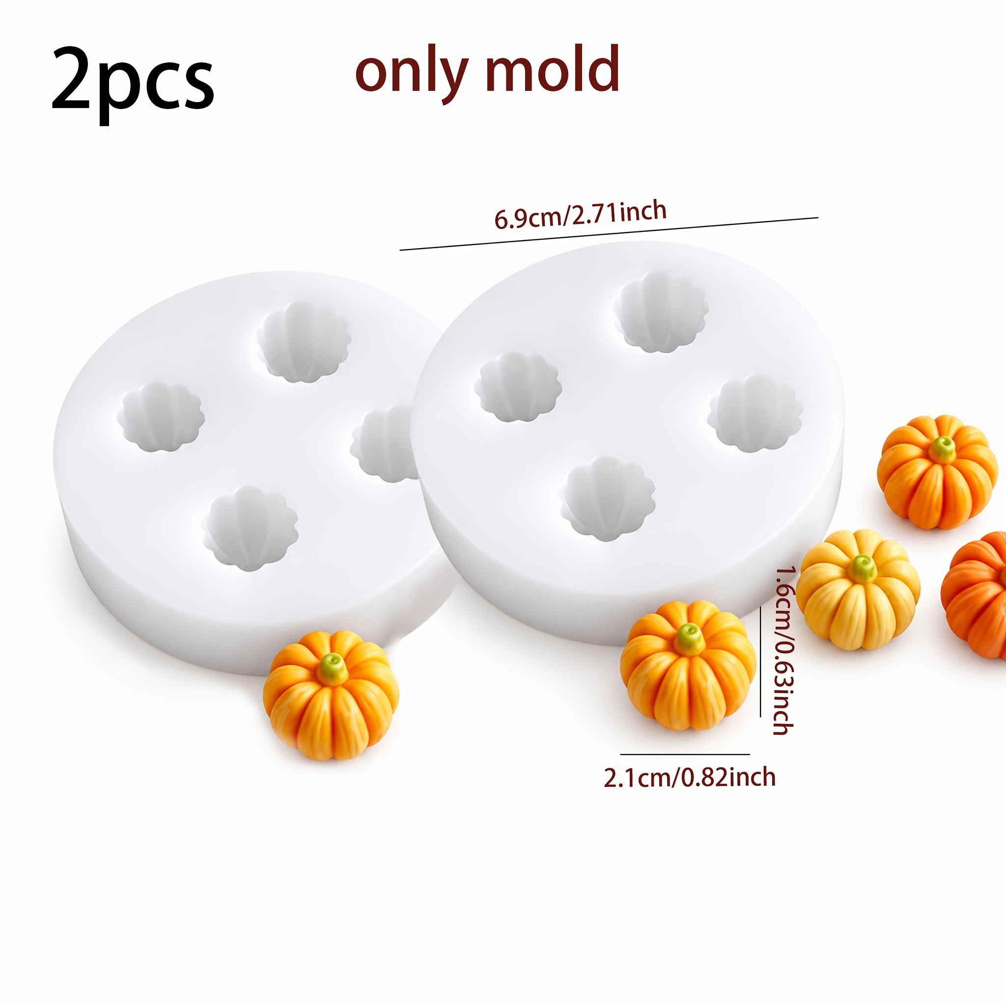 TEMU 2 moldes de silicona mini de calabaza para resina - Adecuados para velas, yeso, piedras difusoras y decoraciones artesanales de resina